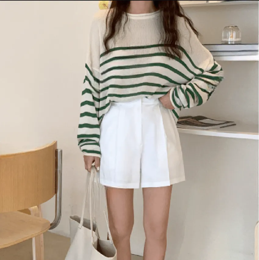 Breathable  Inter-seasonal Stripe Knit Top