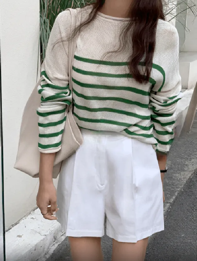 Breathable  Inter-seasonal Stripe Knit Top