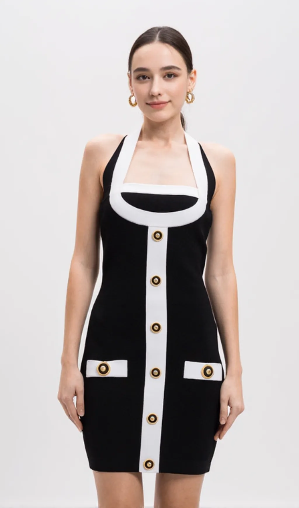 Brica Two-tone Halter Mini Bandage Dress