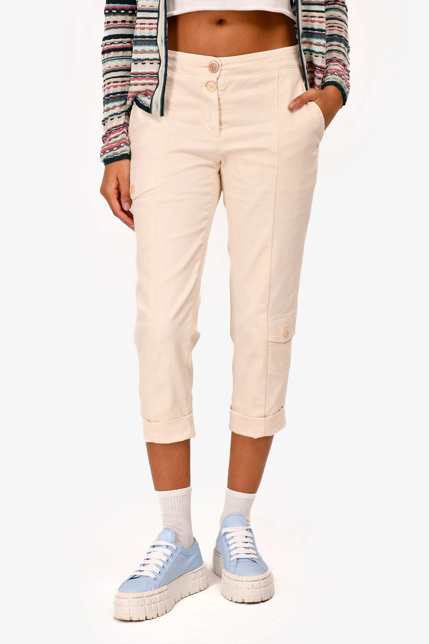 Brunello Cucinelli Vintage Cream Cotton Capris Size 2