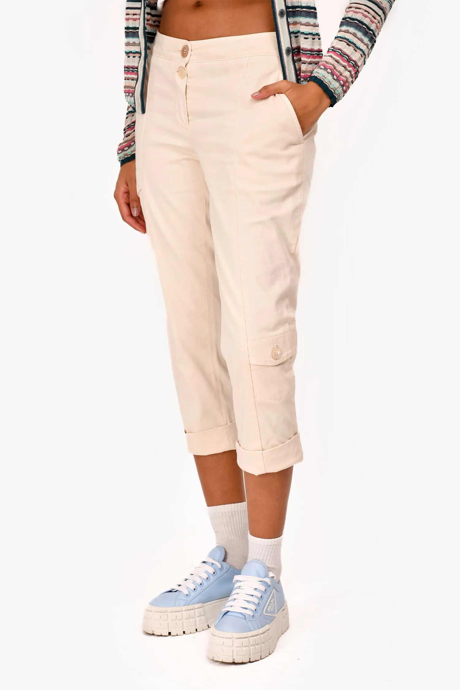 Brunello Cucinelli Vintage Cream Cotton Capris Size 2