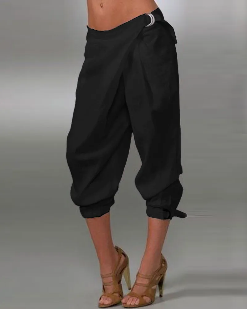 Buckled Pocket Design Cuffed Pants