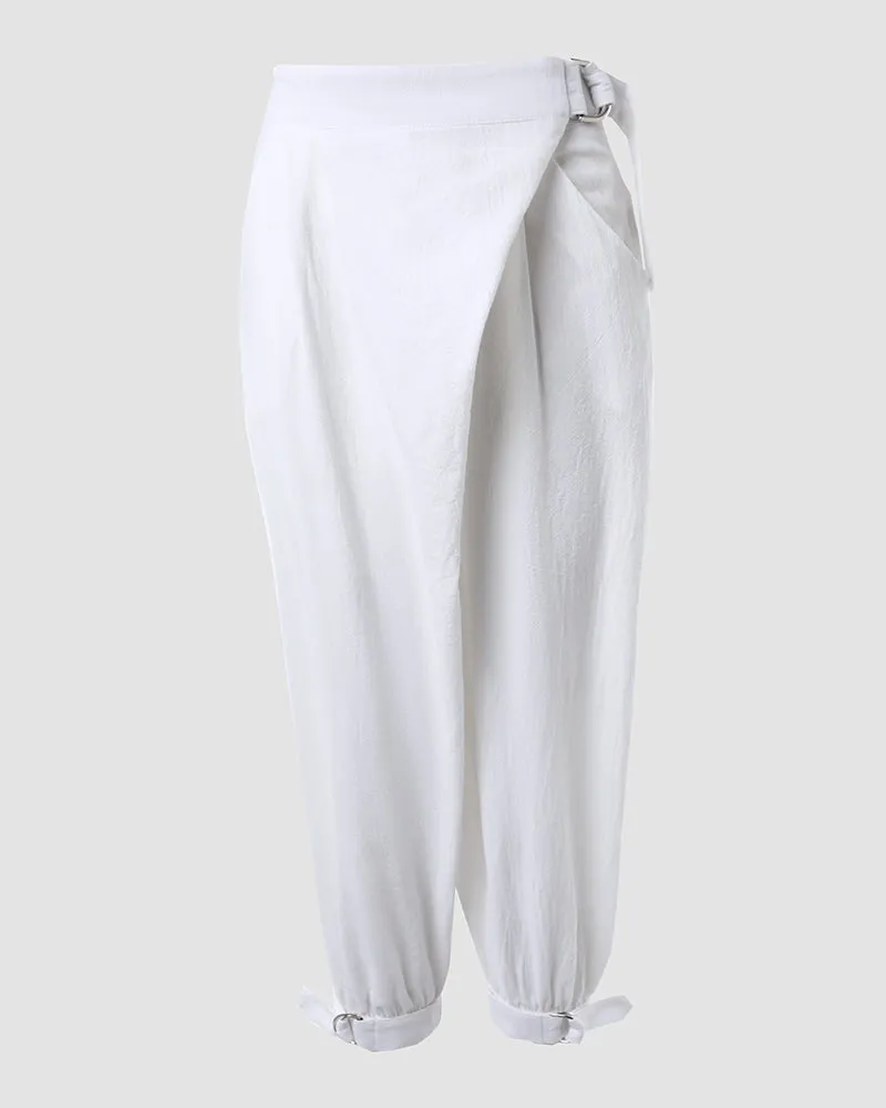 Buckled Pocket Design Cuffed Pants
