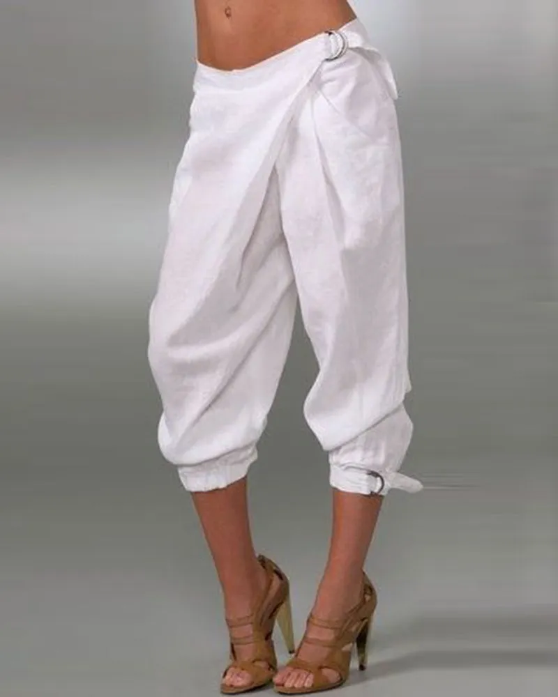 Buckled Pocket Design Cuffed Pants