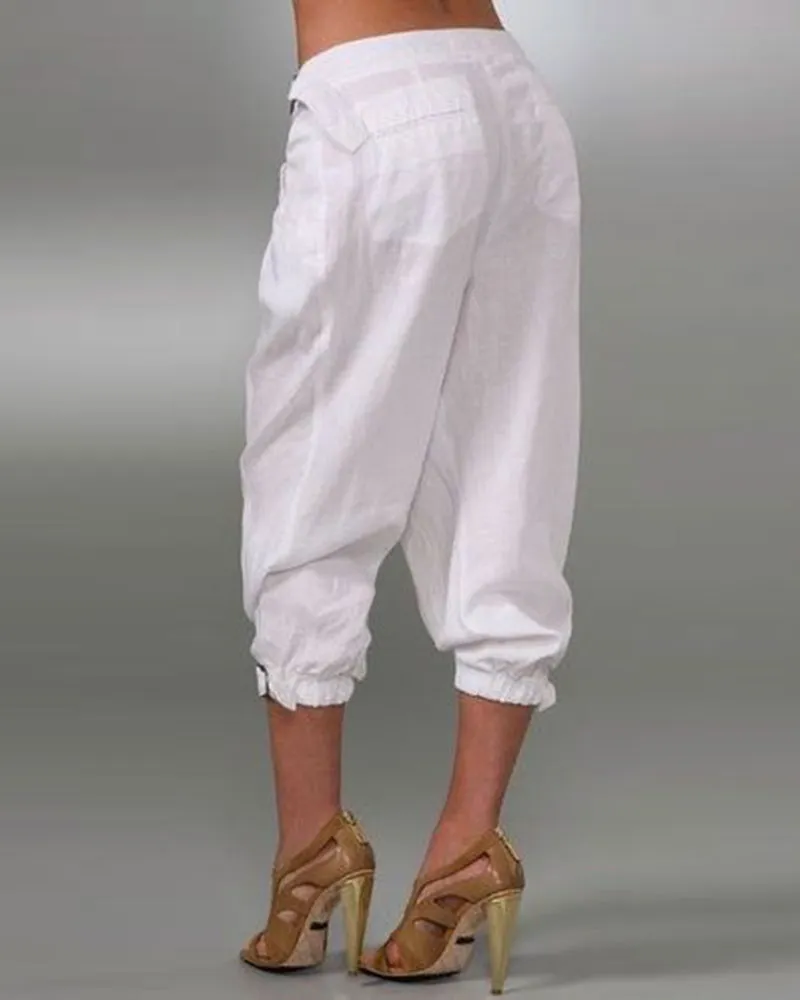 Buckled Pocket Design Cuffed Pants