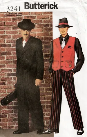 Butterick 3241 Mens Gangster Costume Jacket Vest & Pants Out Of Print Sewing Pattern Size XS - XL UNCUT Factory Folded