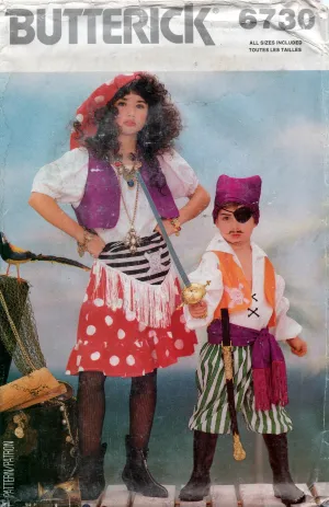 Butterick 6730 Boys & Girls Pirate Costumes Ruffled Tops Skirt Pants 1980s Vintage Sewing Pattern Sizes 4 - 14 UNCUT Factory Folded