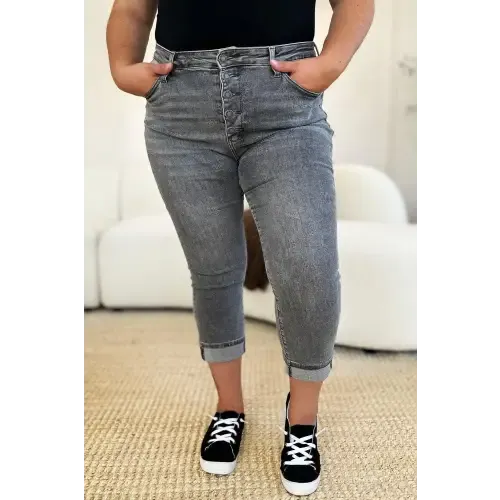 Button Fly Cuffed Capris
