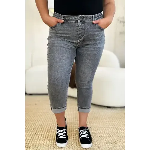 Button Fly Cuffed Capris