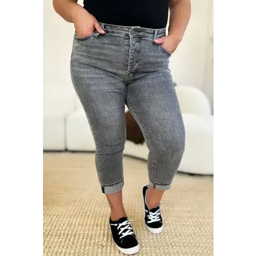 Button Fly Cuffed Capris