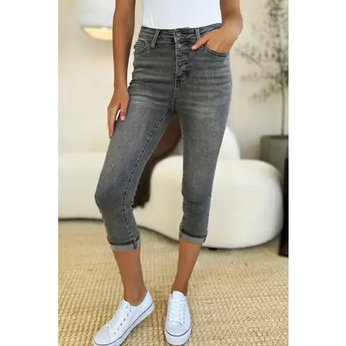 Button Fly Cuffed Capris