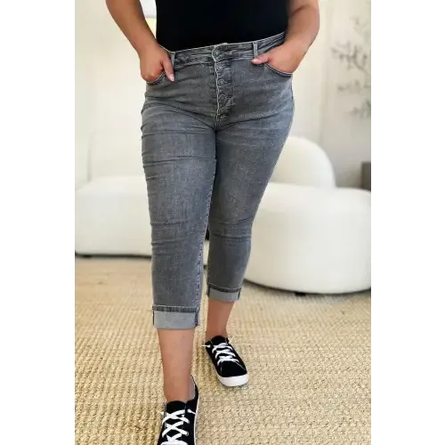 Button Fly Cuffed Capris
