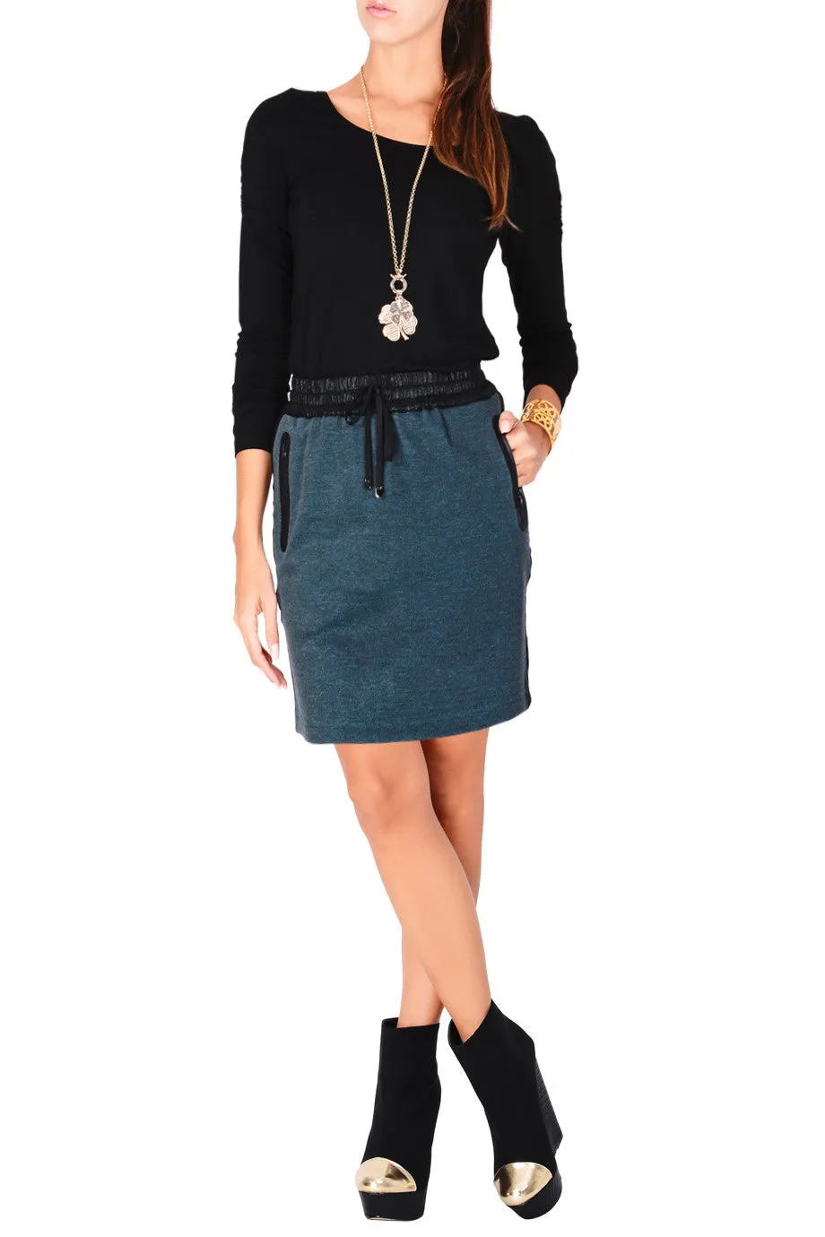 C BLOCK PIA Petrol Elastic Drawstring Skirt