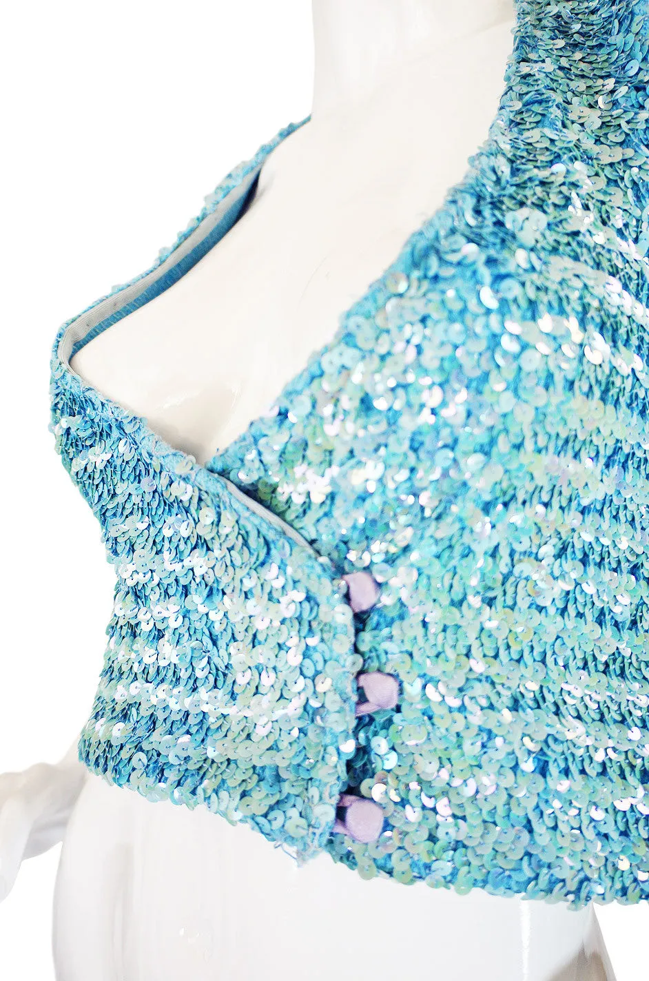 c1973 Biba Baby Blue Sequin Vest Top