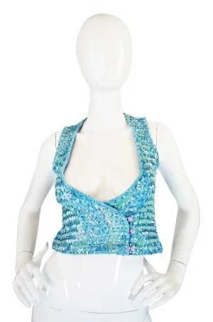 c1973 Biba Baby Blue Sequin Vest Top