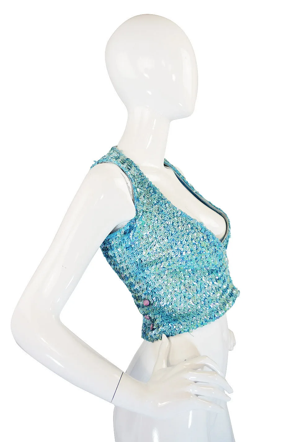 c1973 Biba Baby Blue Sequin Vest Top