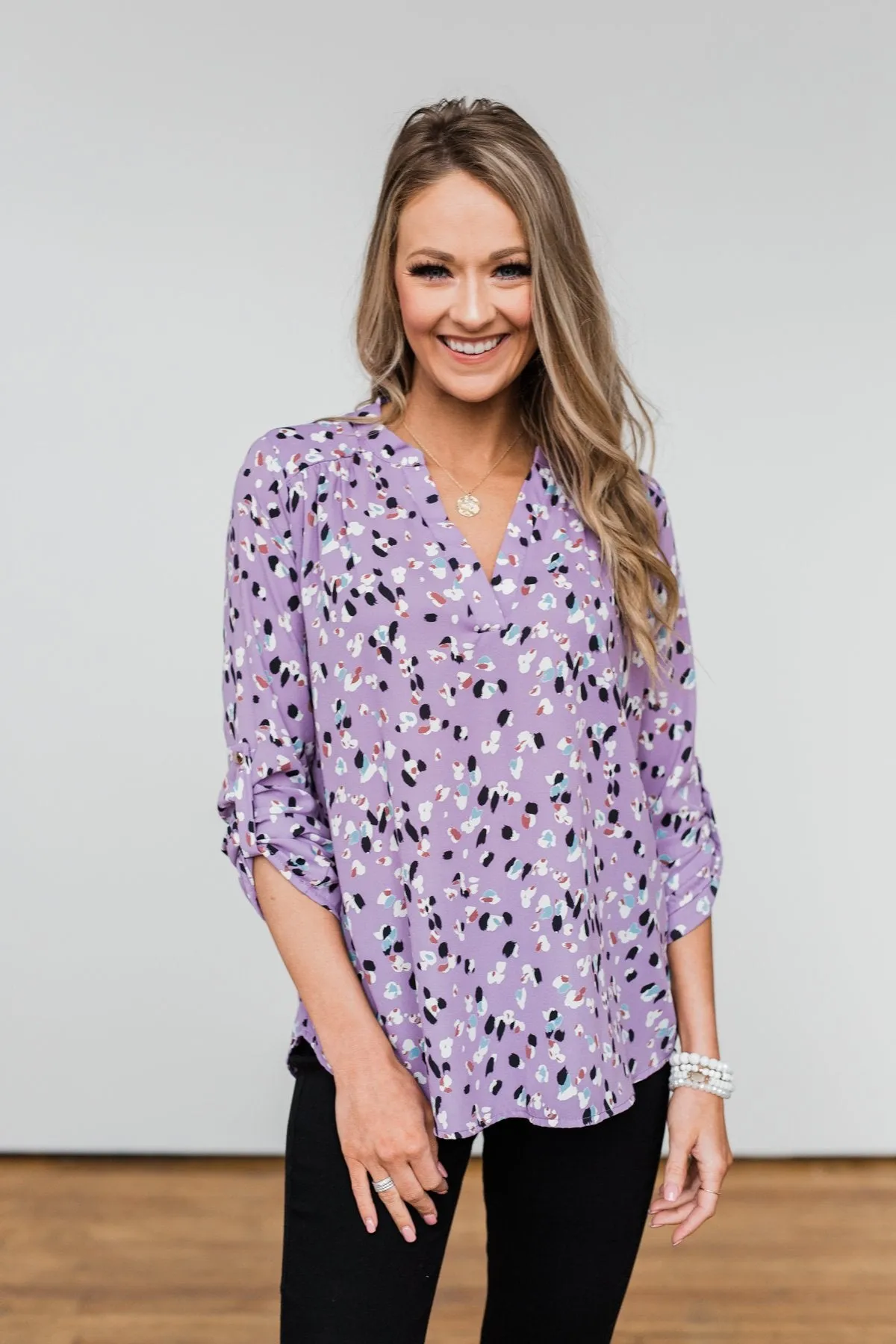 Calling Out To You Printed Blouse- Purple