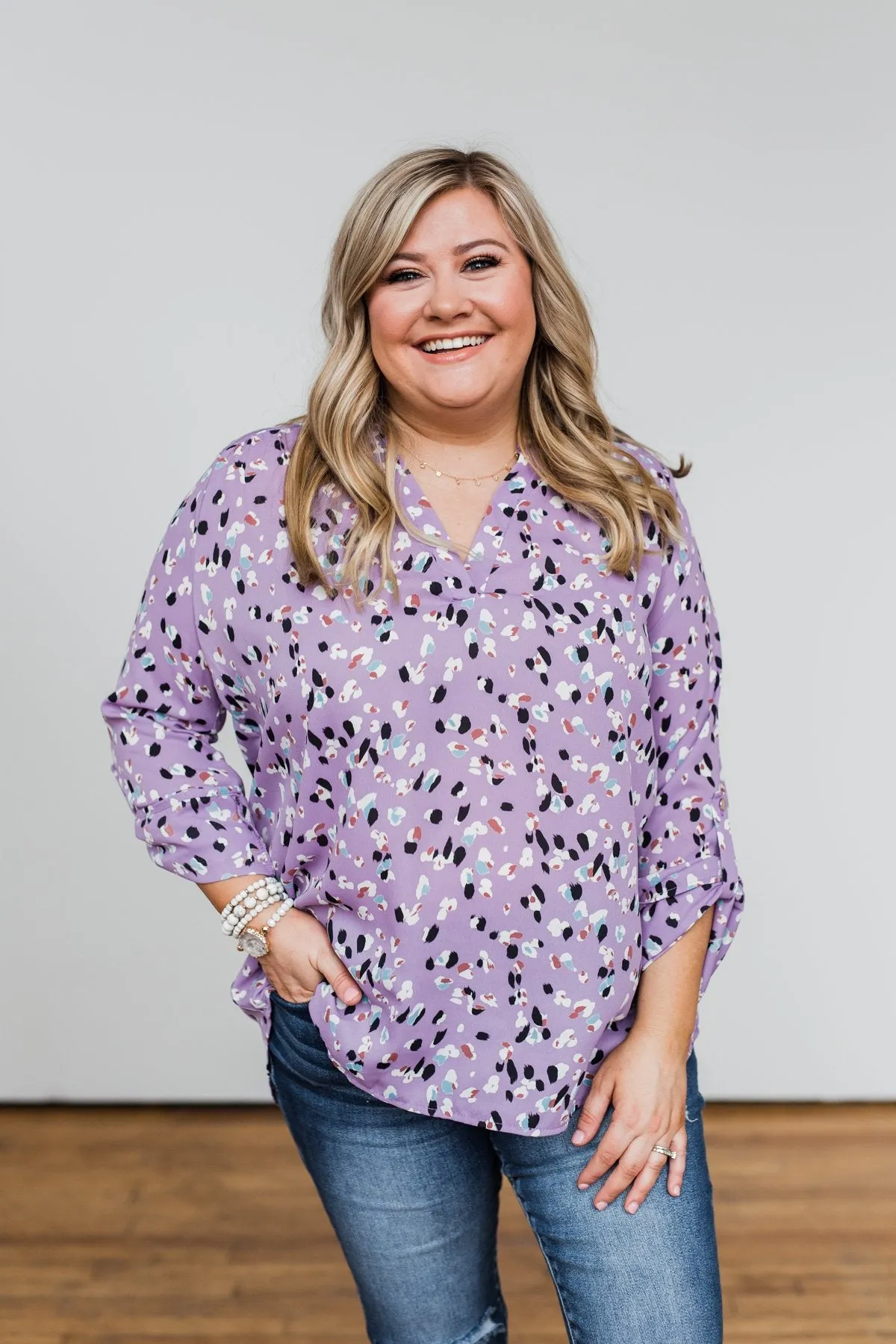 Calling Out To You Printed Blouse- Purple