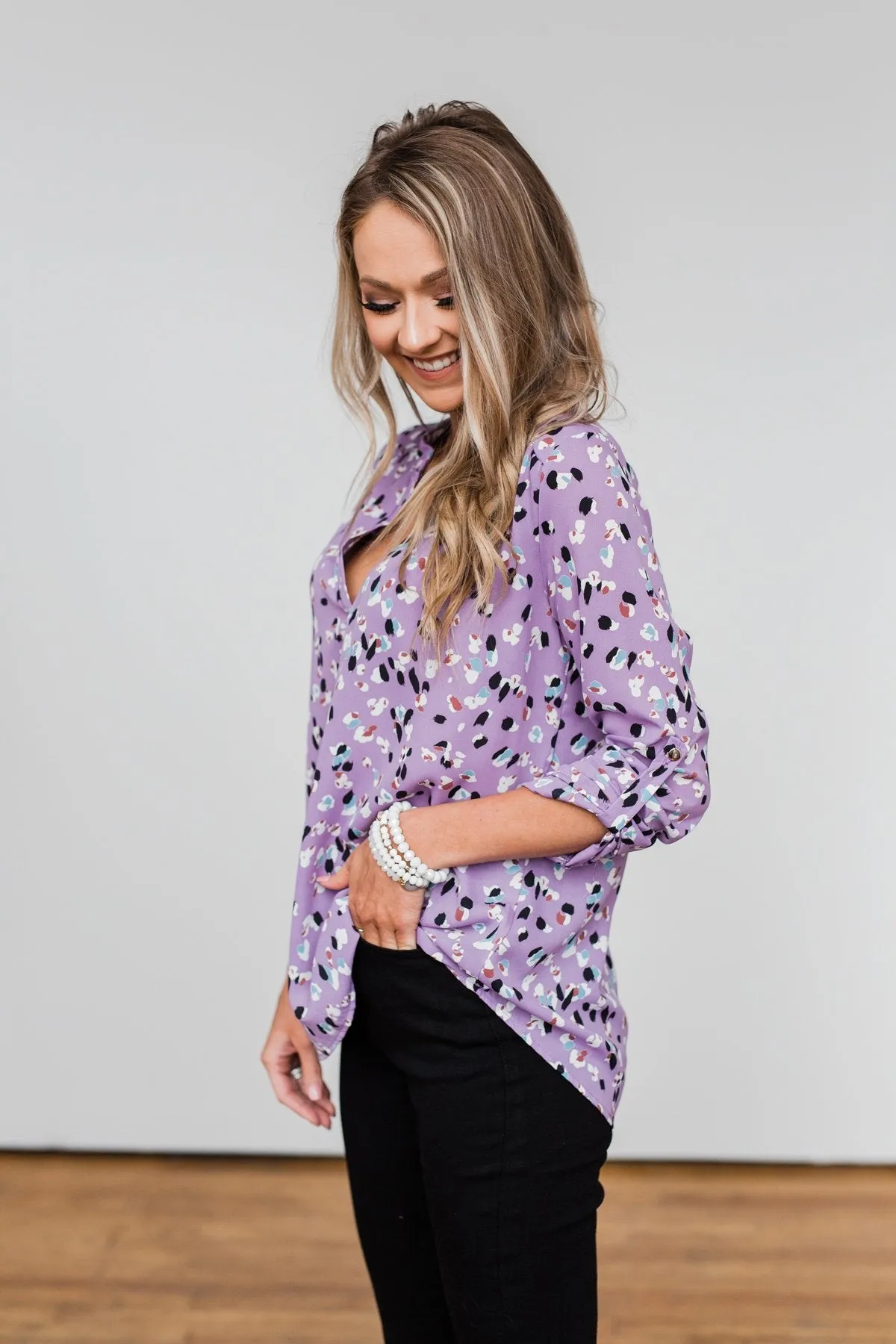 Calling Out To You Printed Blouse- Purple
