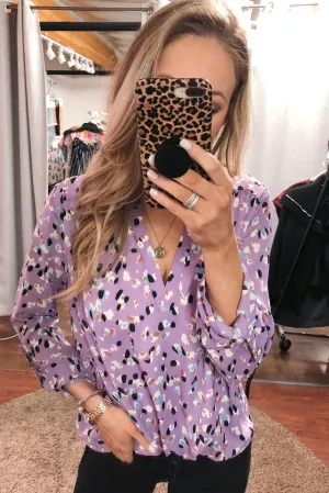 Calling Out To You Printed Blouse- Purple