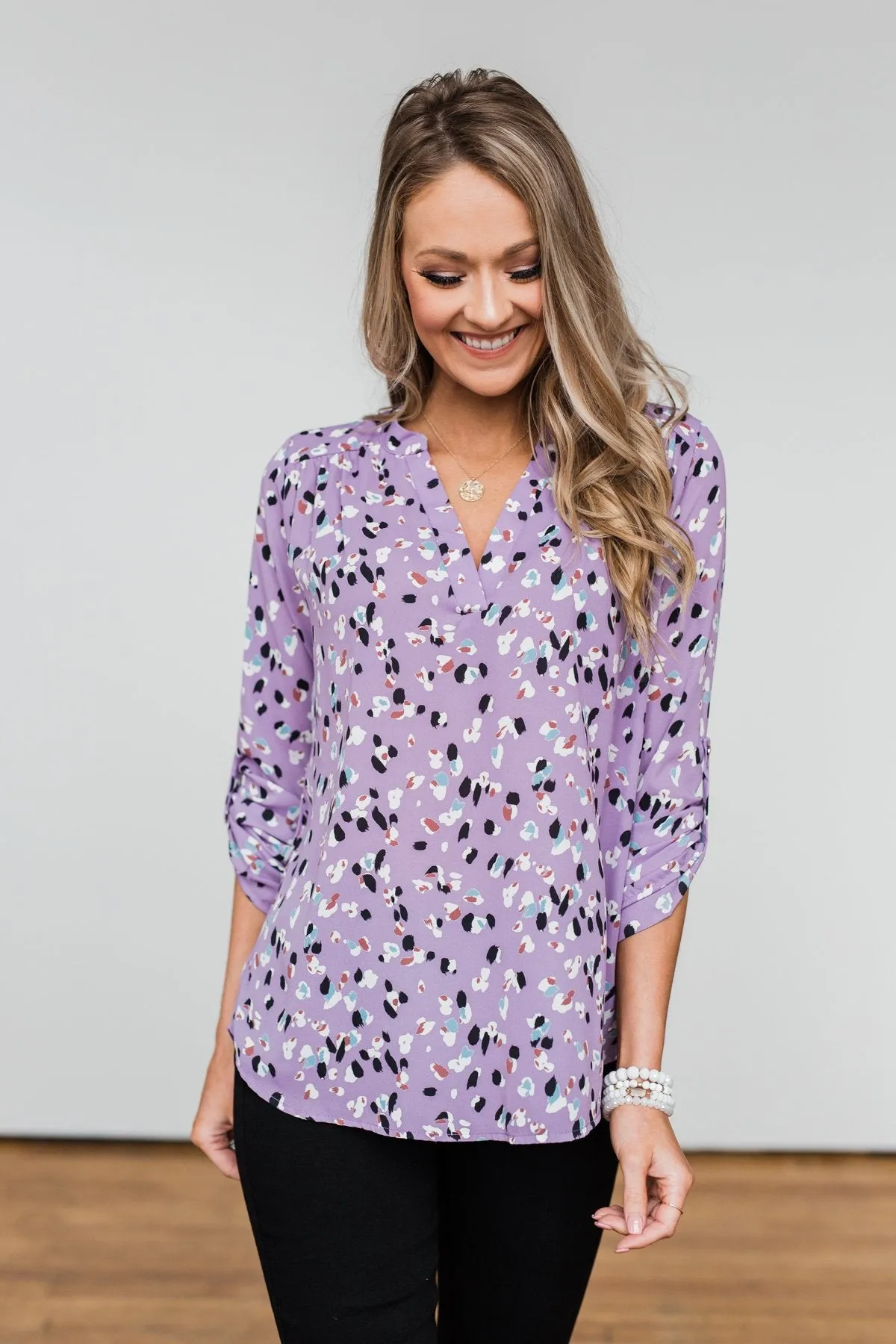 Calling Out To You Printed Blouse- Purple
