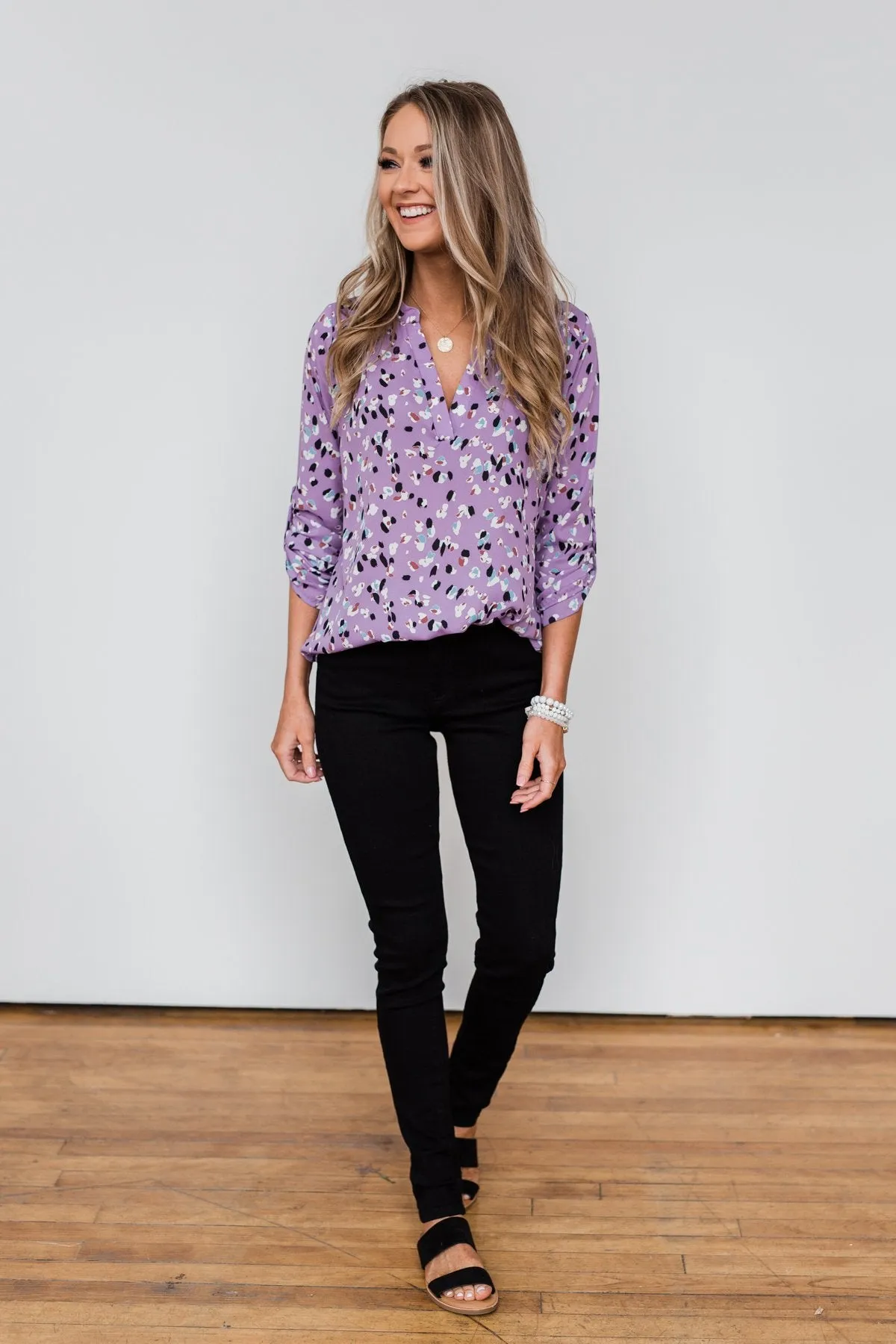 Calling Out To You Printed Blouse- Purple