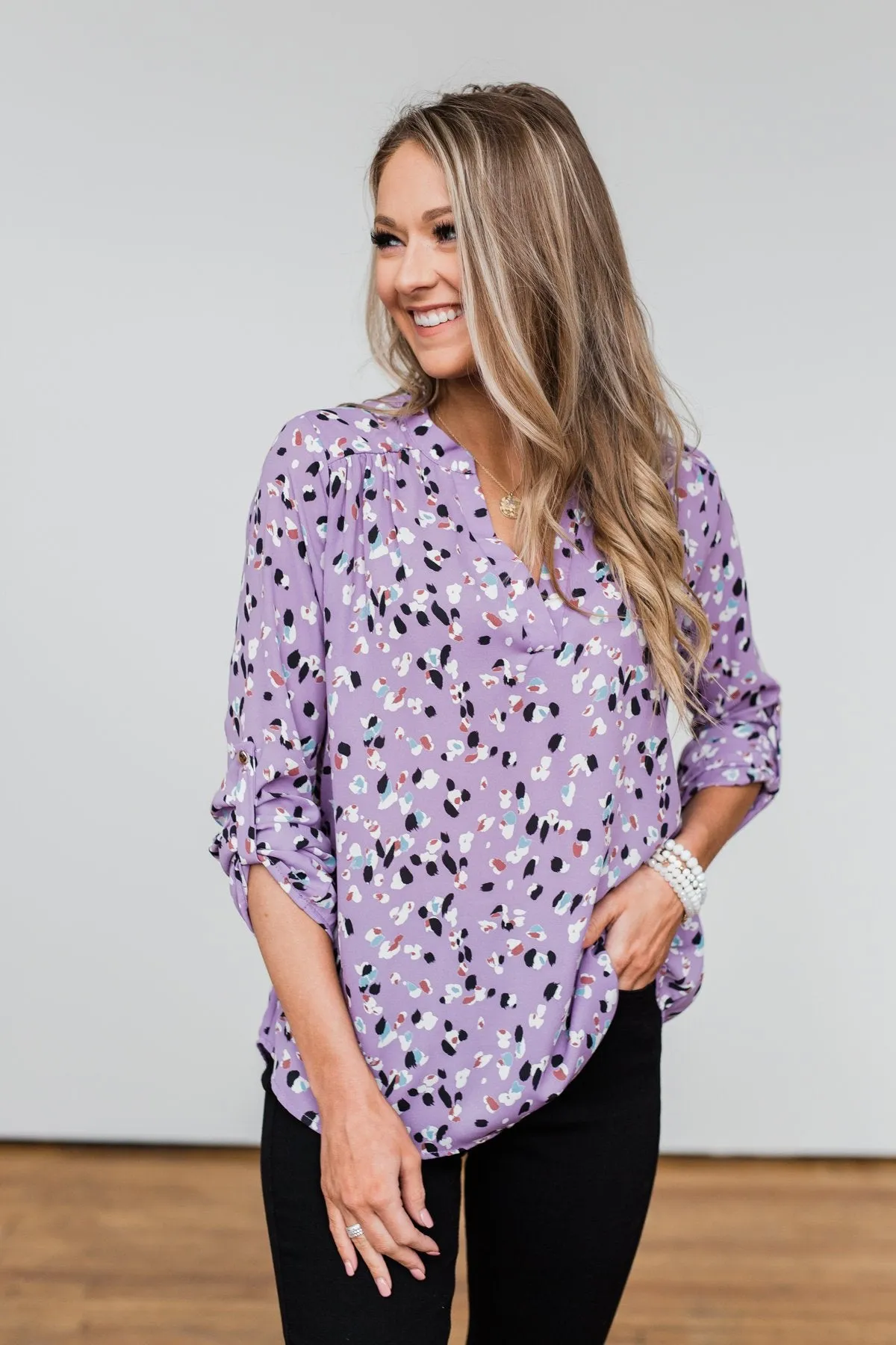 Calling Out To You Printed Blouse- Purple