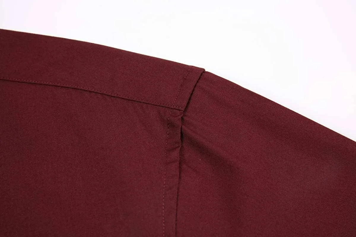 Calvetti Mens Dress Shirts Wrinkle Free Regular Long Sleeve Shirts-BURGUNDY