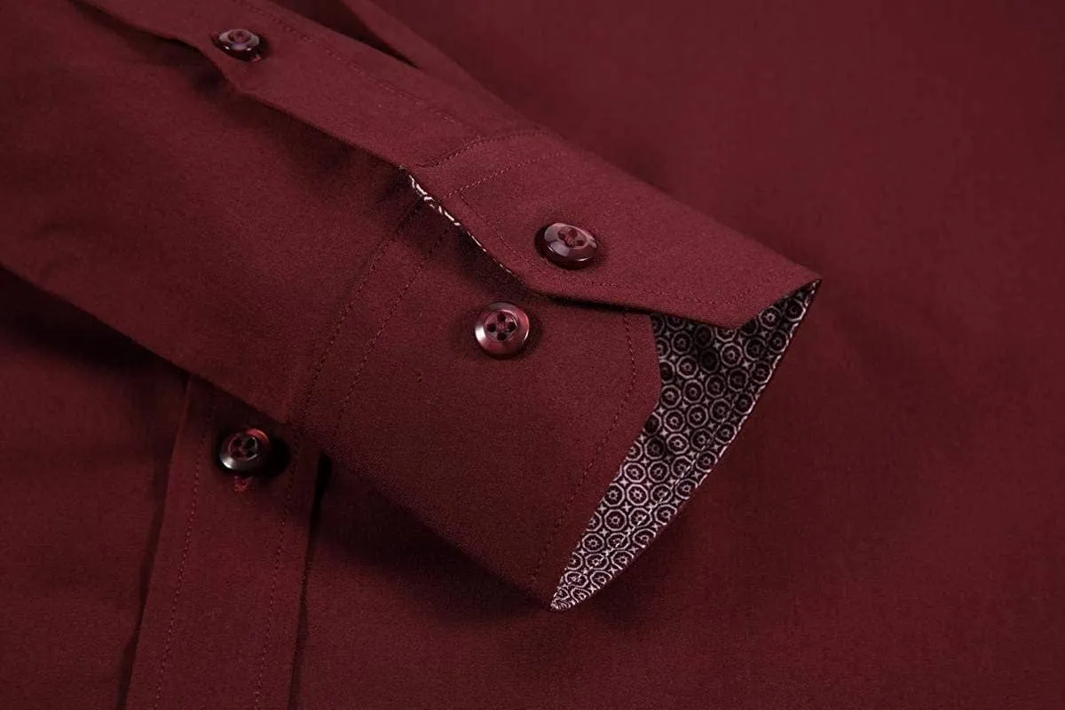 Calvetti Mens Dress Shirts Wrinkle Free Regular Long Sleeve Shirts-BURGUNDY
