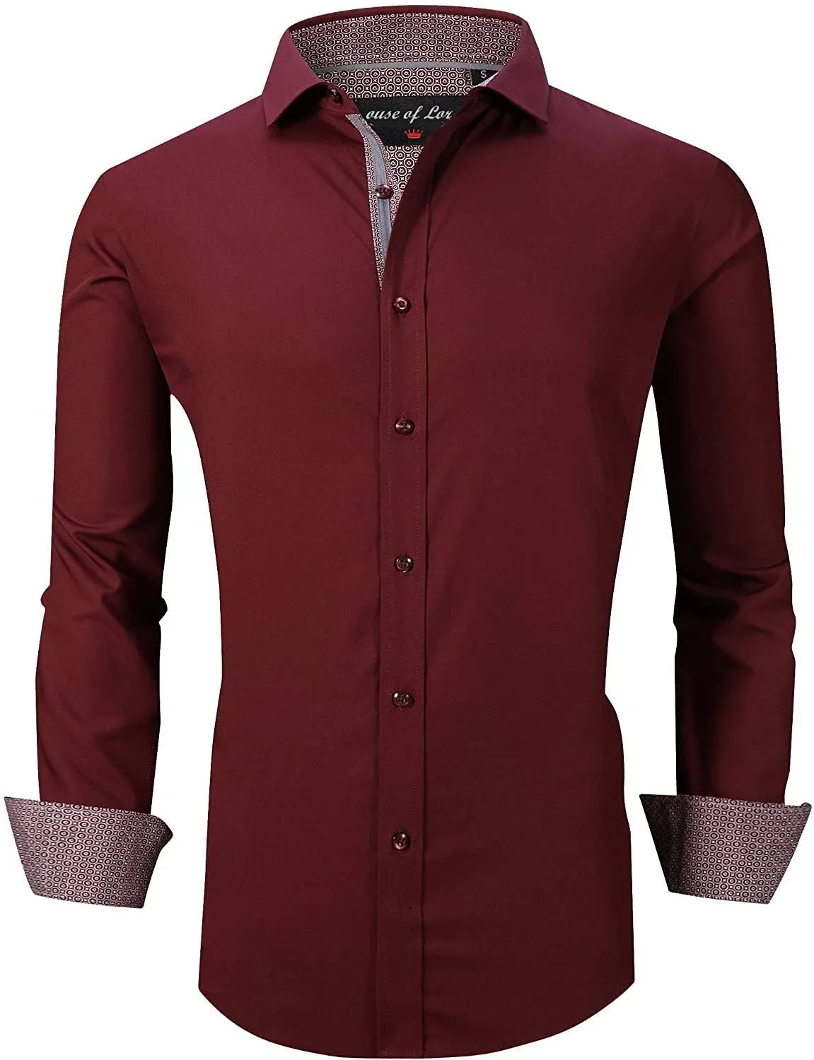Calvetti Mens Dress Shirts Wrinkle Free Regular Long Sleeve Shirts-BURGUNDY