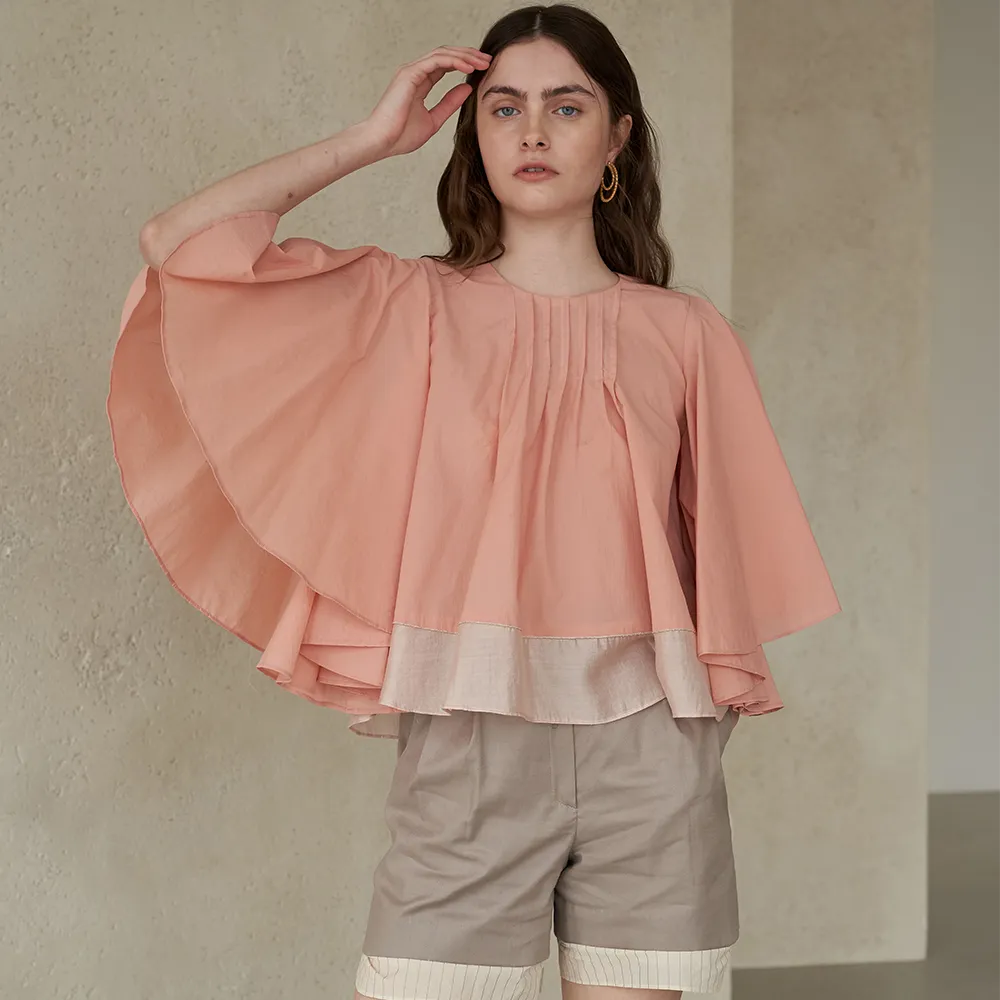 Cape Sleeve Pintucked Blouse