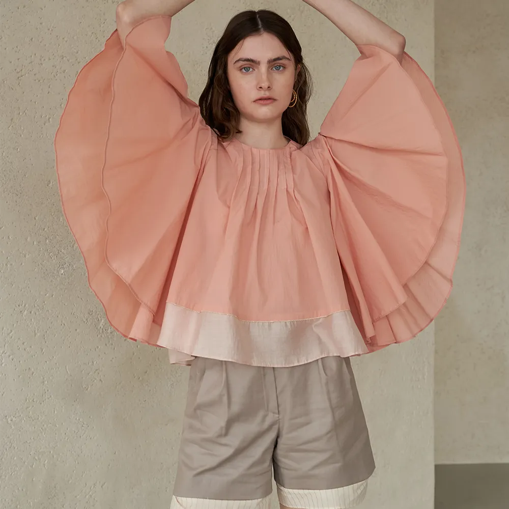 Cape Sleeve Pintucked Blouse
