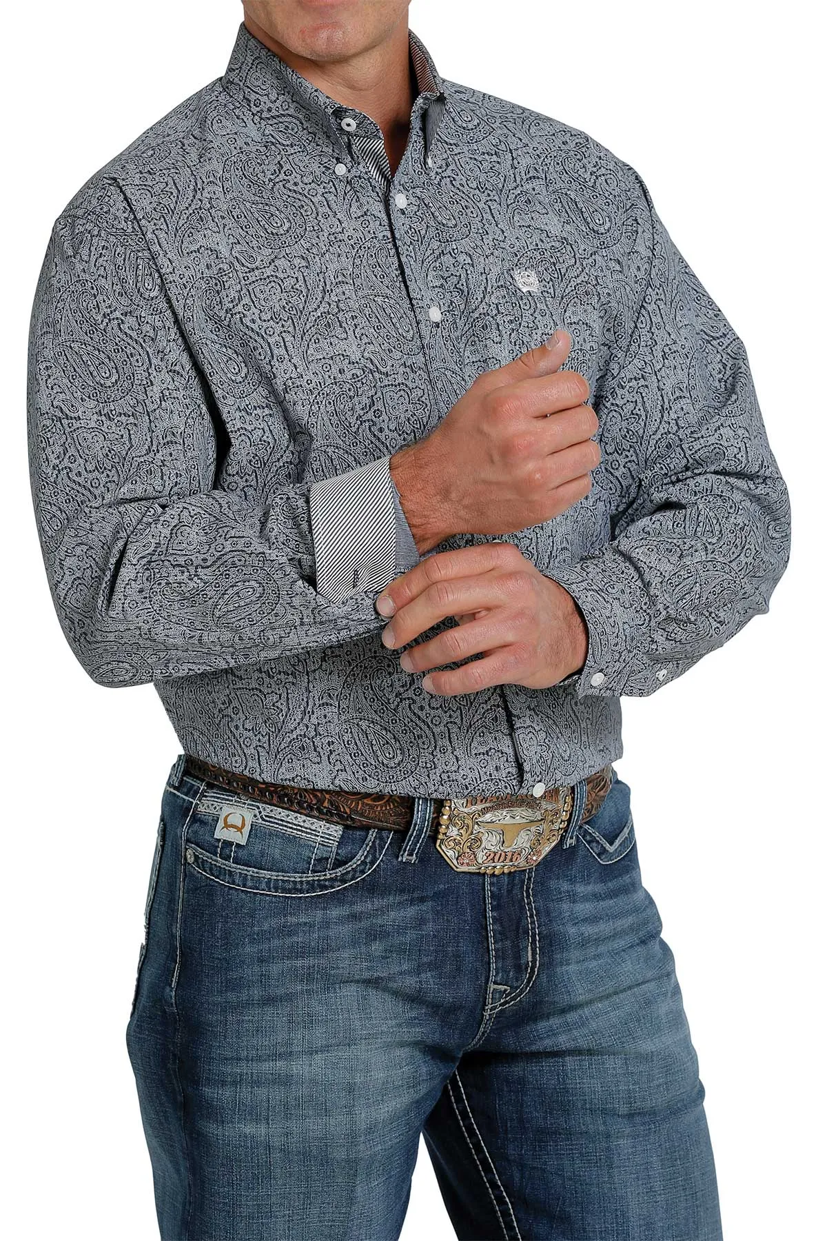 Cinch Men's Navy Paisley Stripe Button Down Shirt