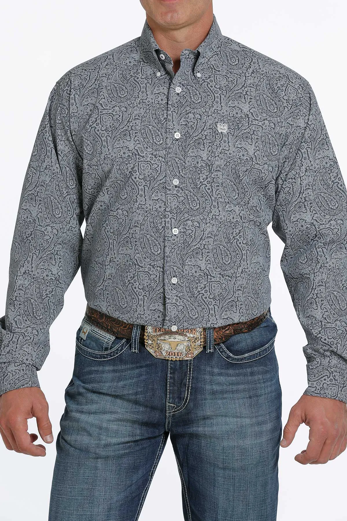 Cinch Men's Navy Paisley Stripe Button Down Shirt
