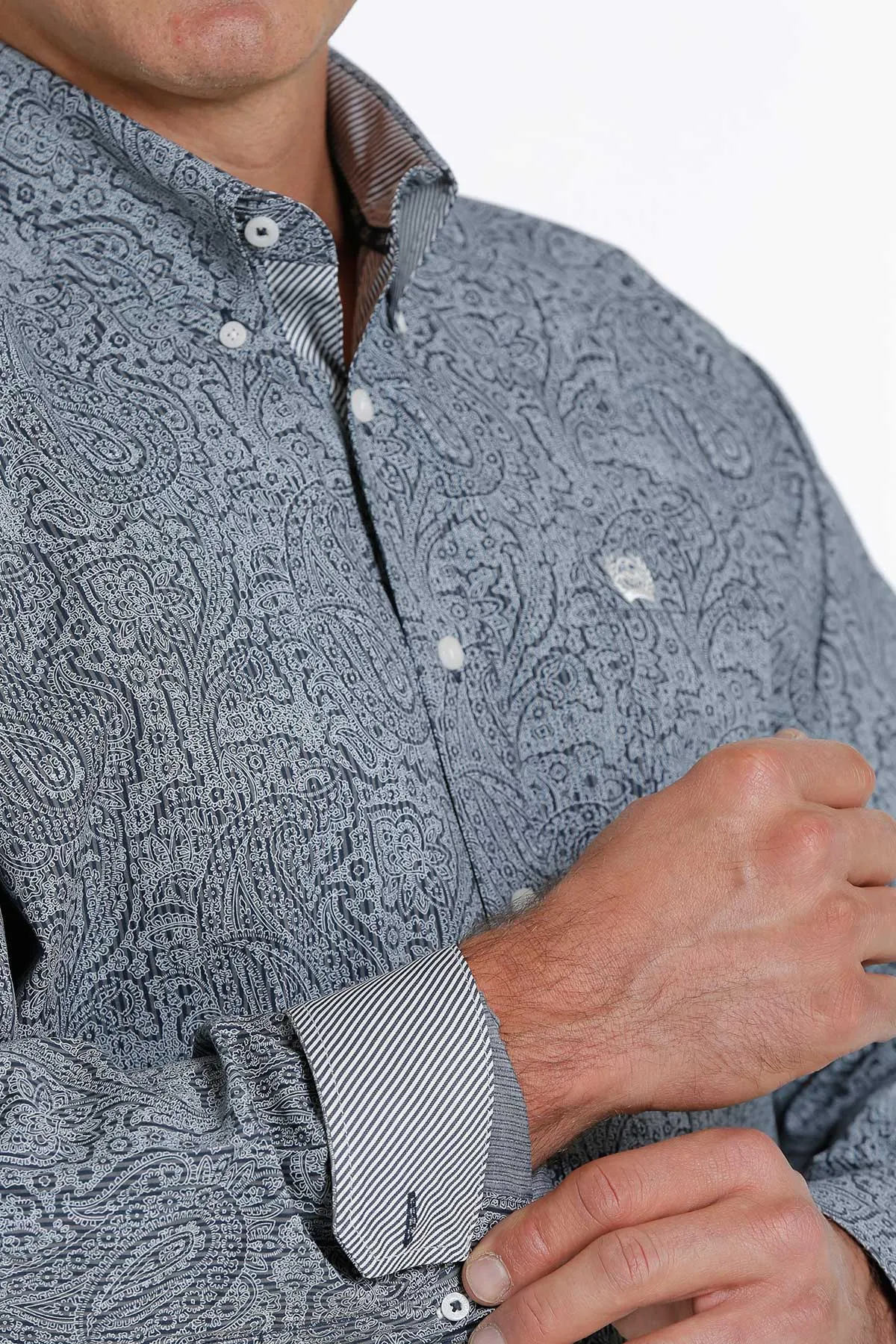 Cinch Men's Navy Paisley Stripe Button Down Shirt