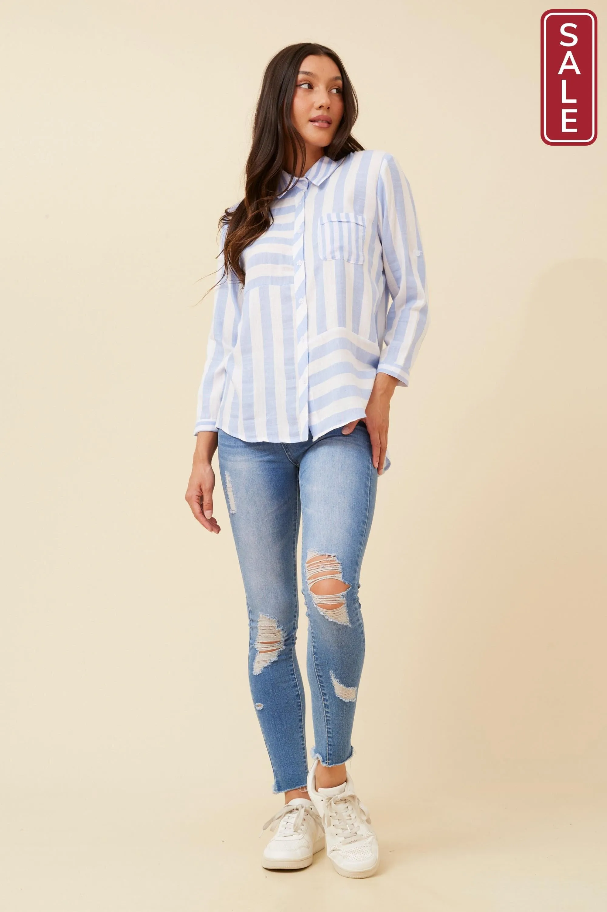 CKM Striped 3/4 sleeve shirt