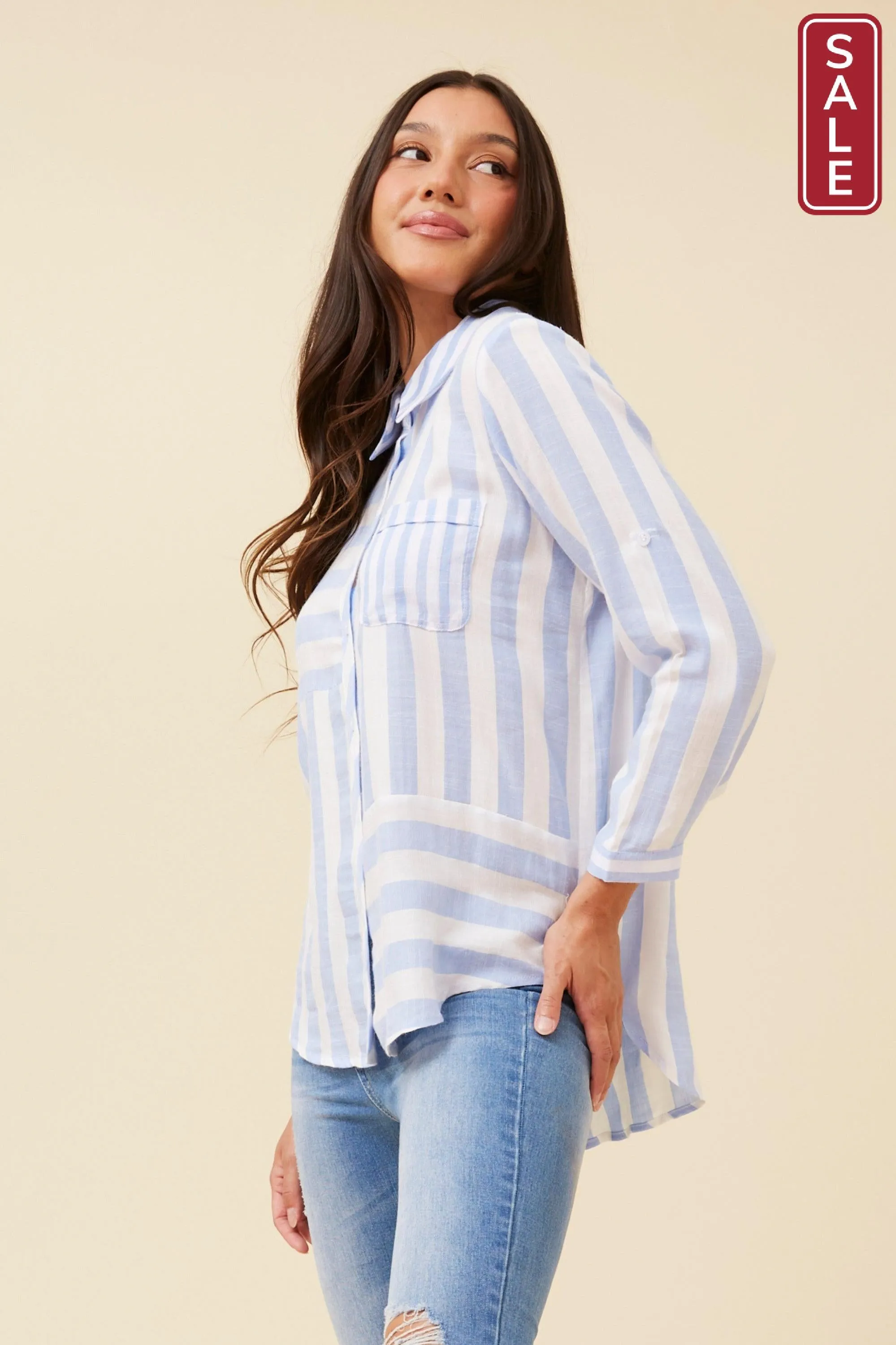 CKM Striped 3/4 sleeve shirt