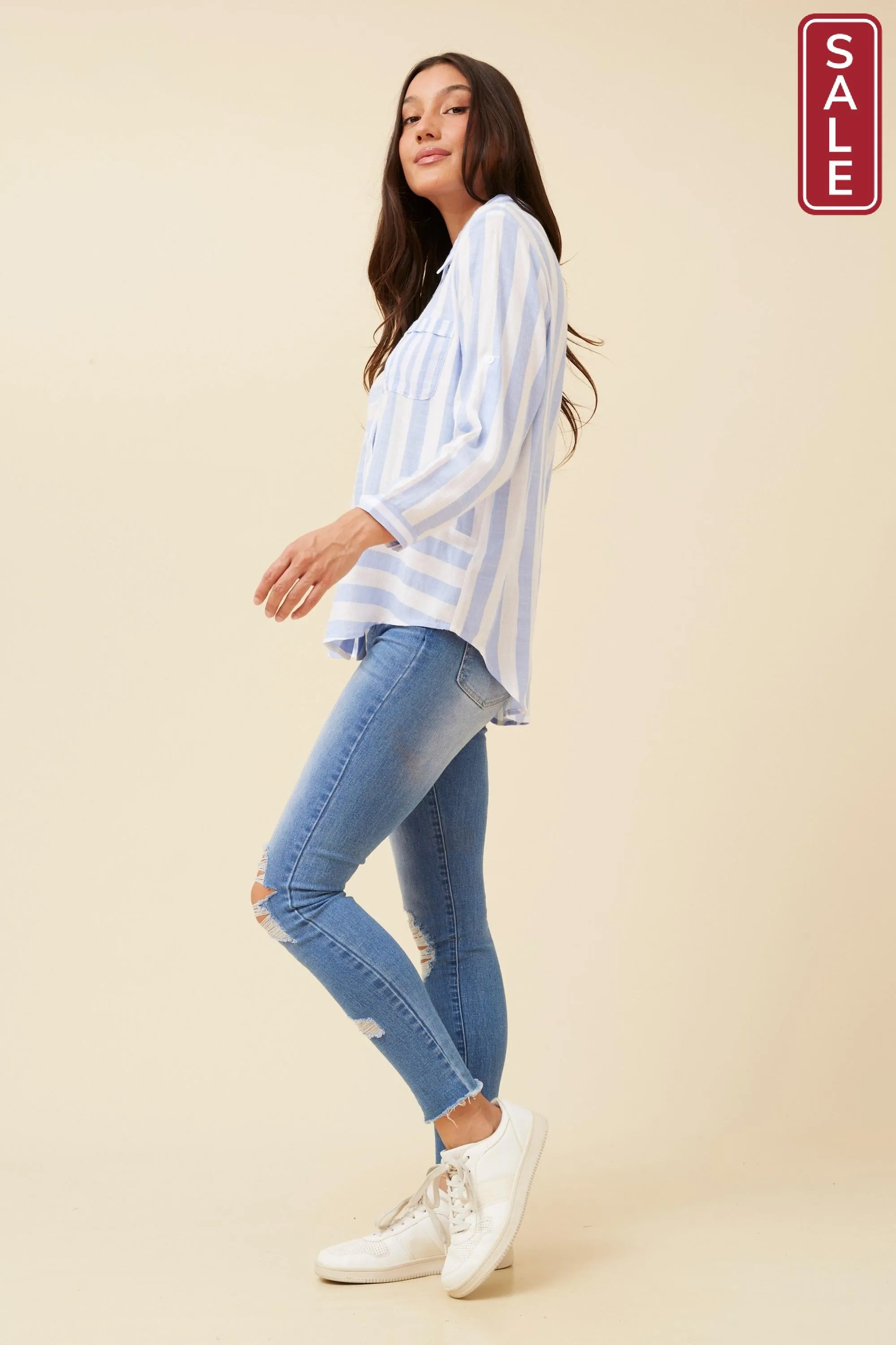 CKM Striped 3/4 sleeve shirt
