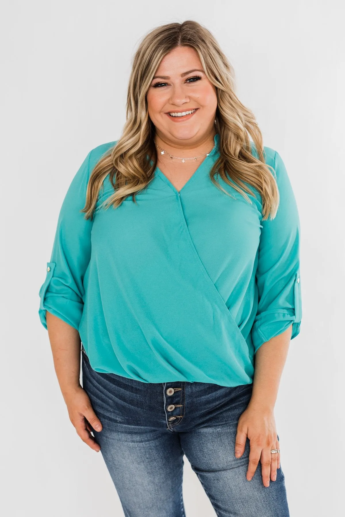 Classy Cutie V-Neck Wrap Blouse- Teal