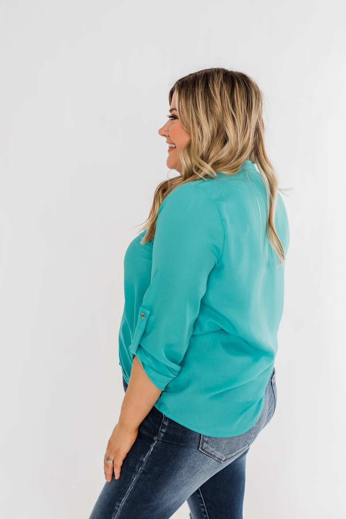 Classy Cutie V-Neck Wrap Blouse- Teal