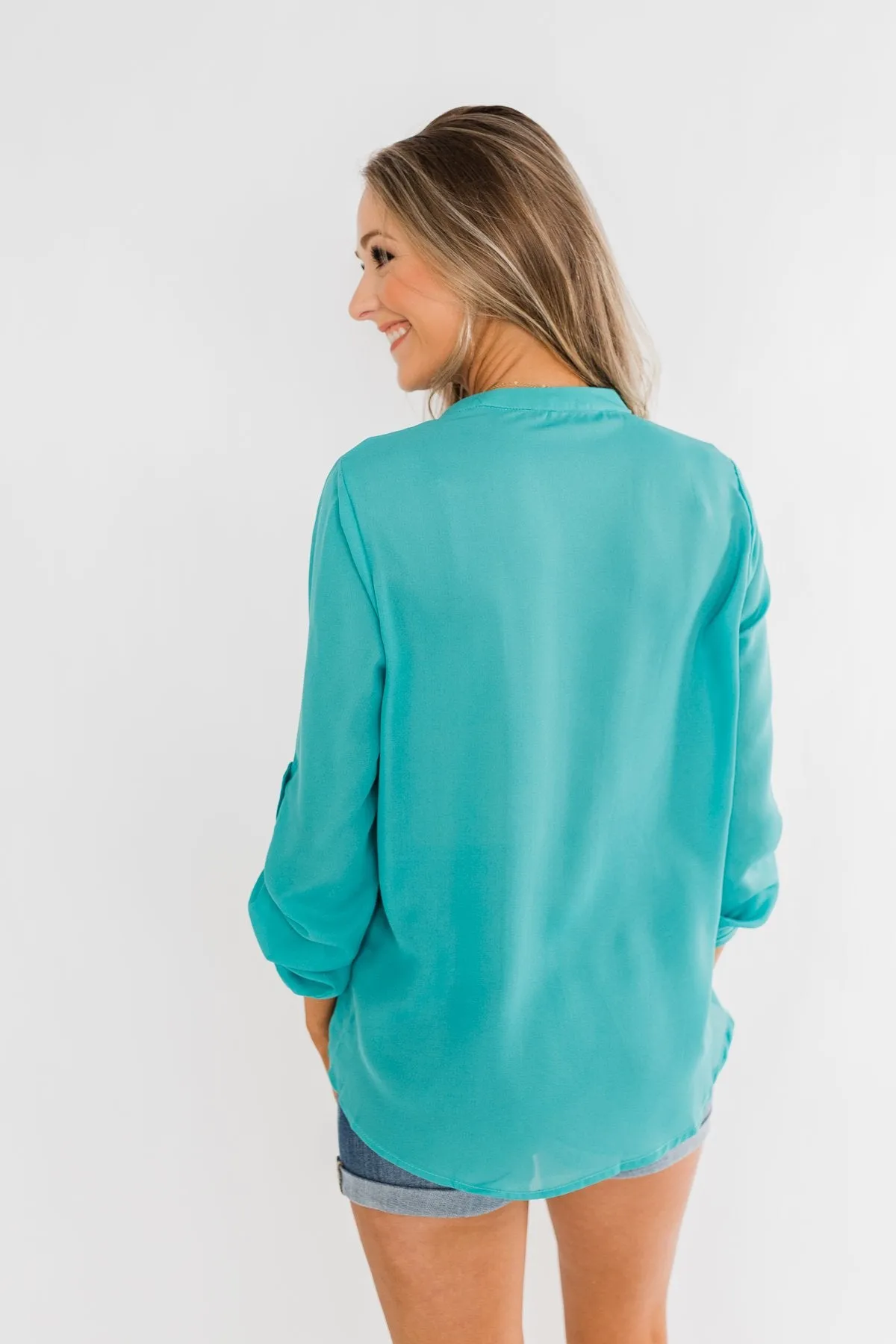 Classy Cutie V-Neck Wrap Blouse- Teal