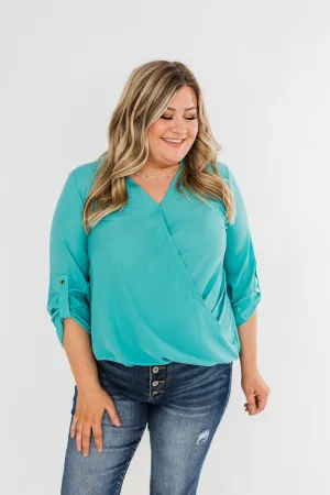 Classy Cutie V-Neck Wrap Blouse- Teal