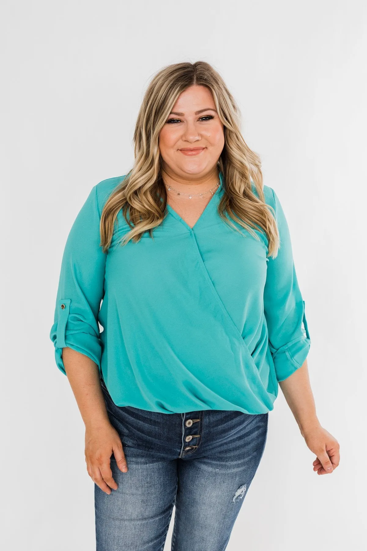 Classy Cutie V-Neck Wrap Blouse- Teal