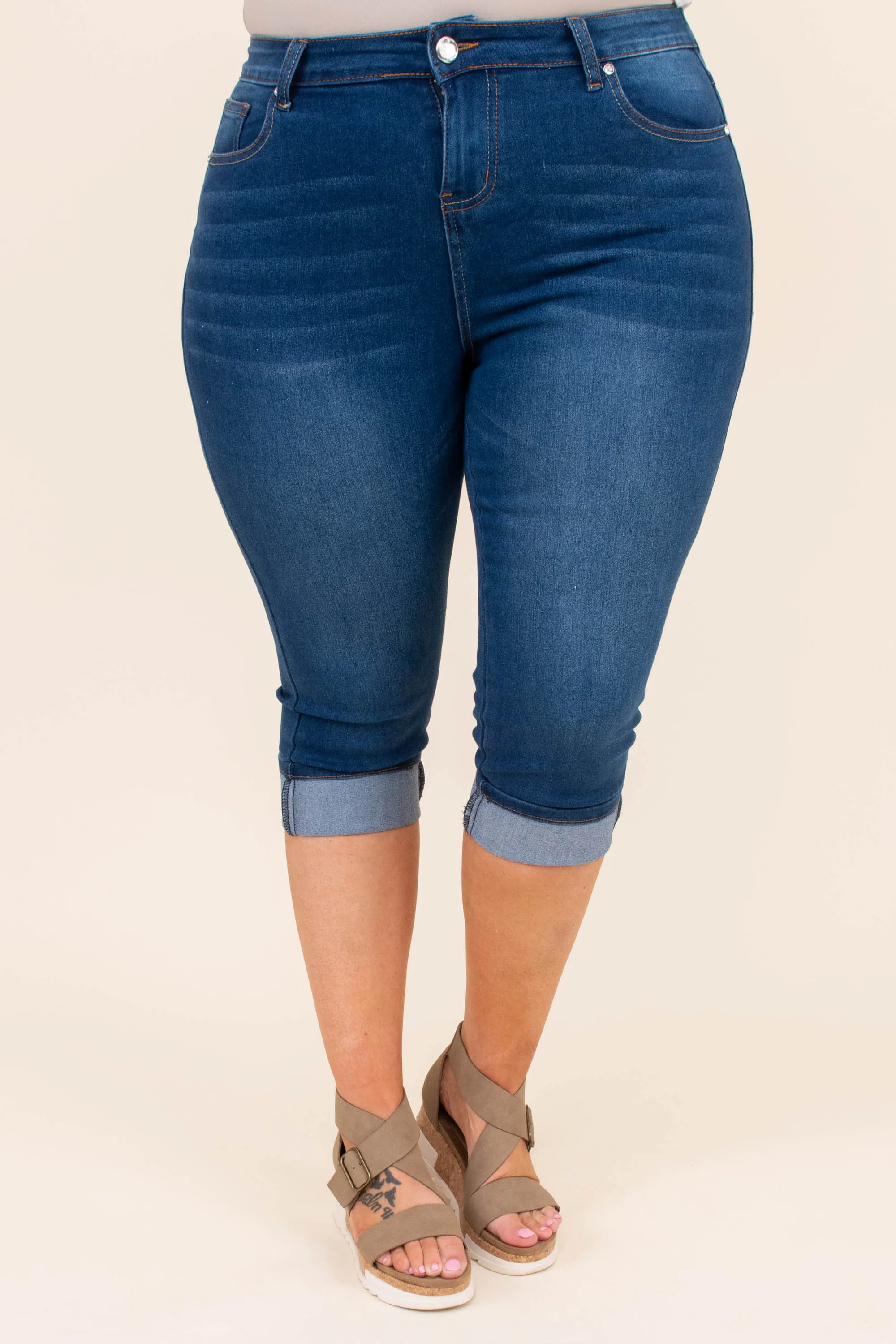 Coasting By Capris, Dark Wash