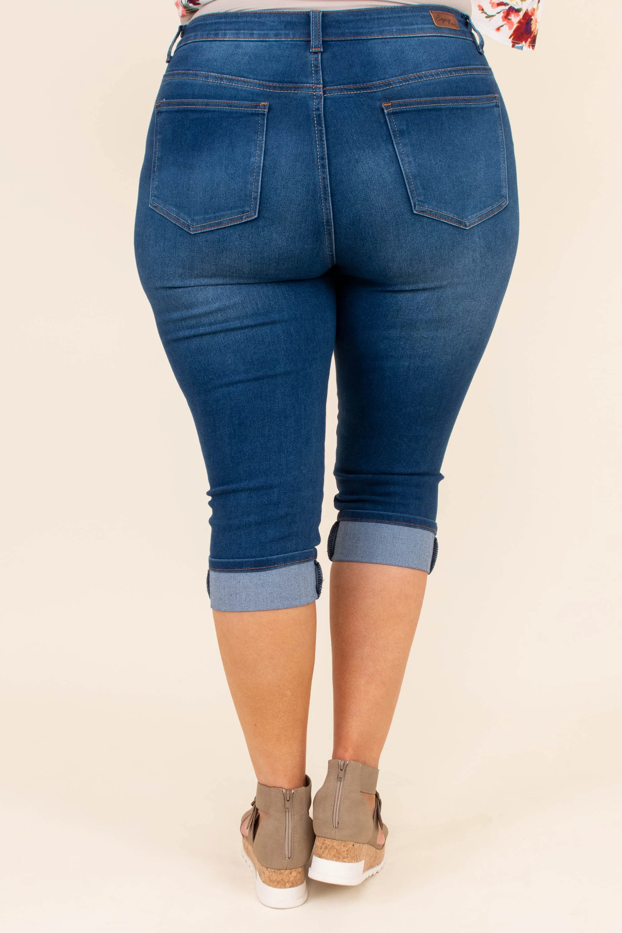 Coasting By Capris, Dark Wash