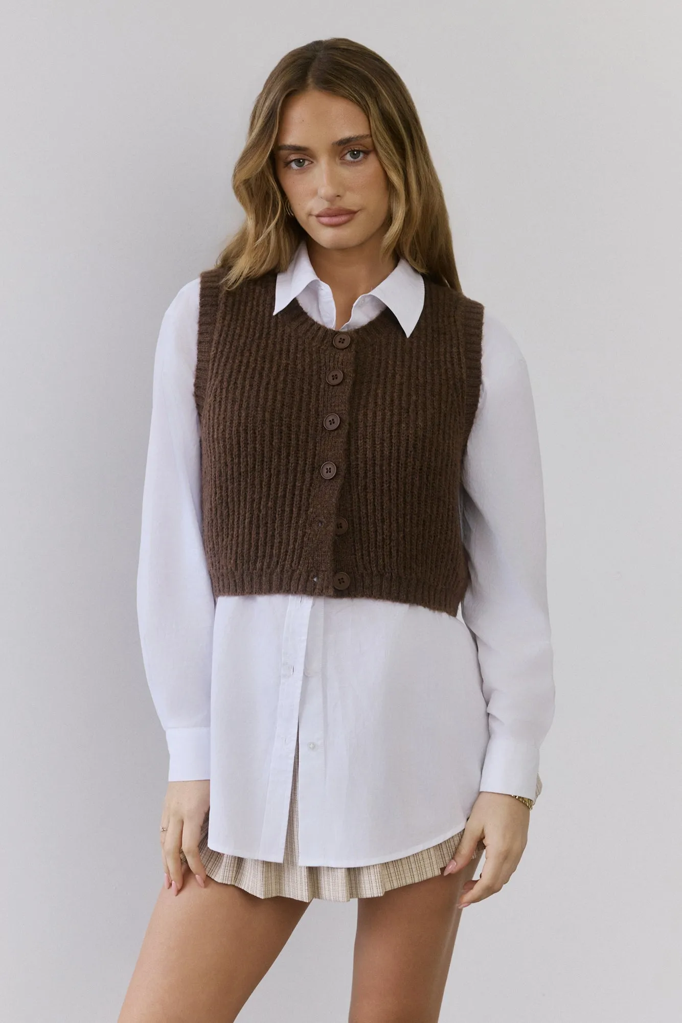 Cosy Cabin Knit Vest Brown