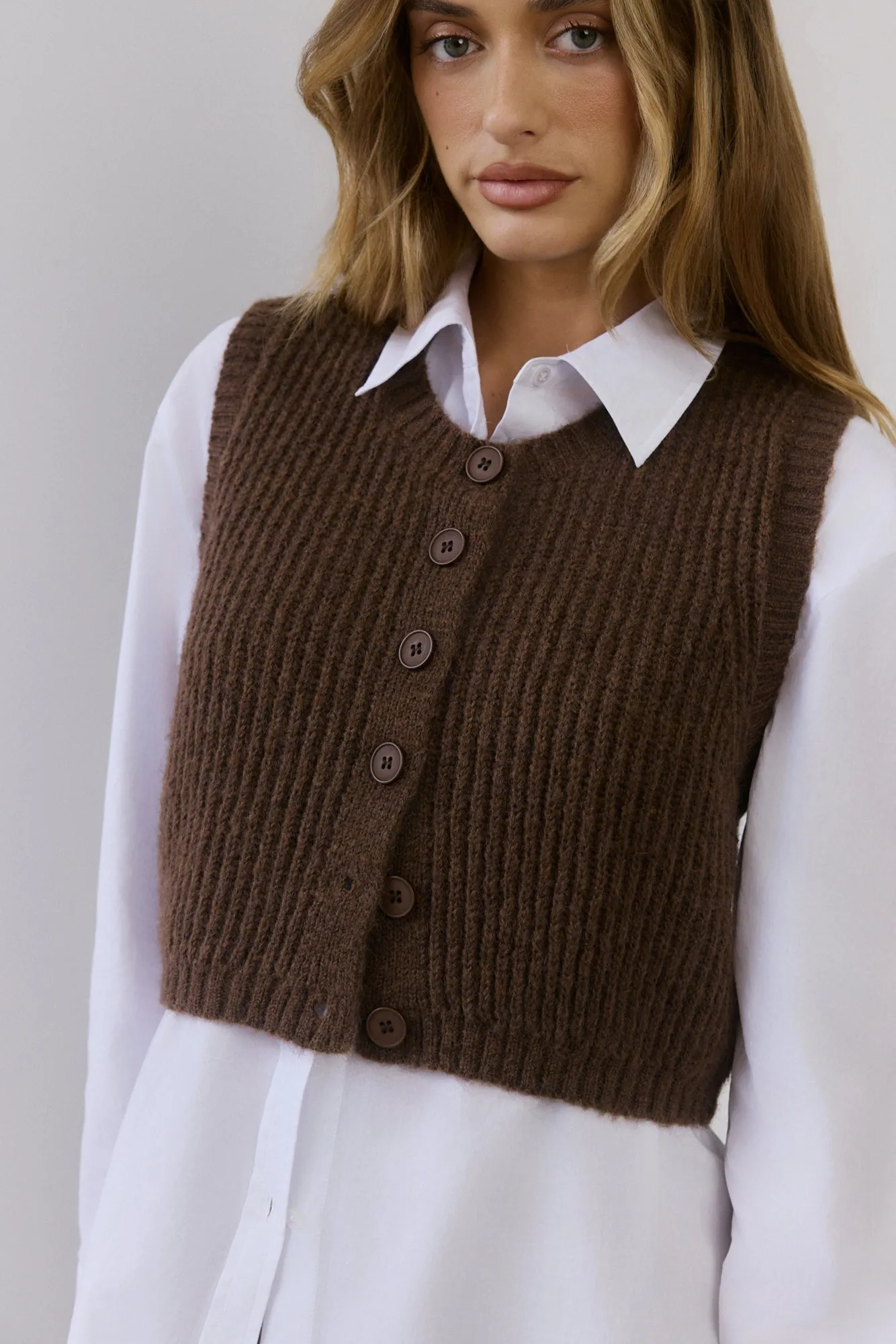 Cosy Cabin Knit Vest Brown