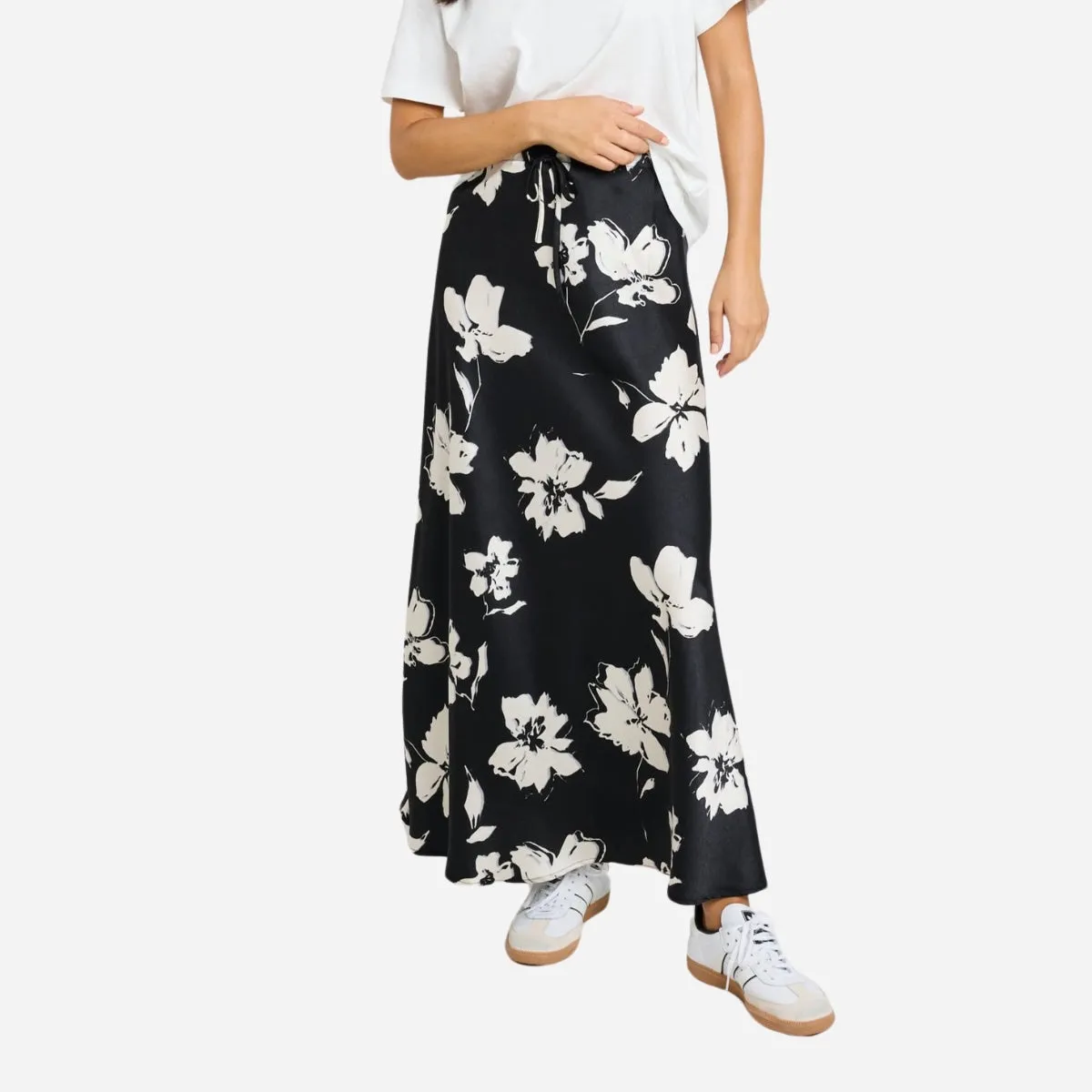 Critical Satin Skirt (Black Floral)