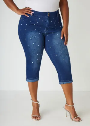 Cuffed Crystal Denim Capris