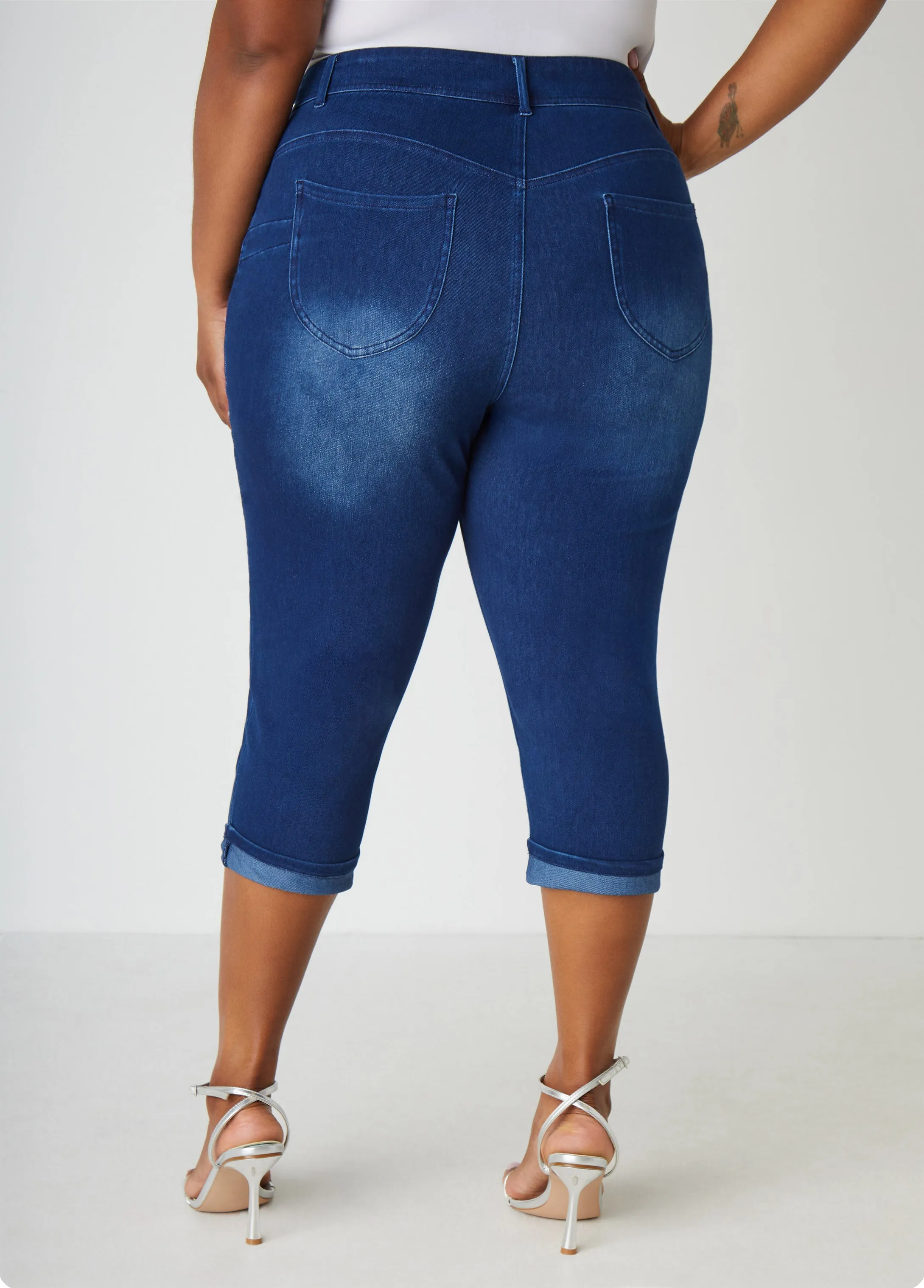 Cuffed Crystal Denim Capris